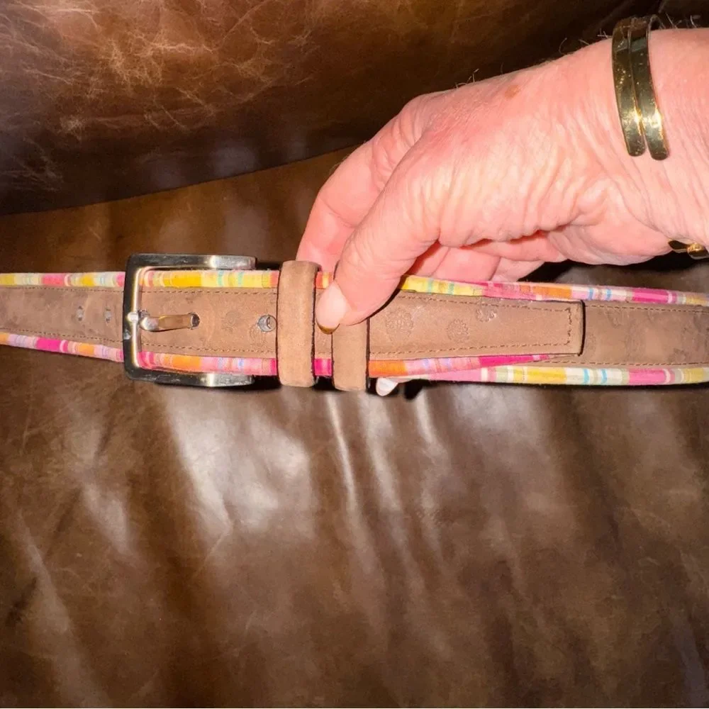 Robert Graham Men's Brown Multicolor Leather Plaid Belt Size 42/105